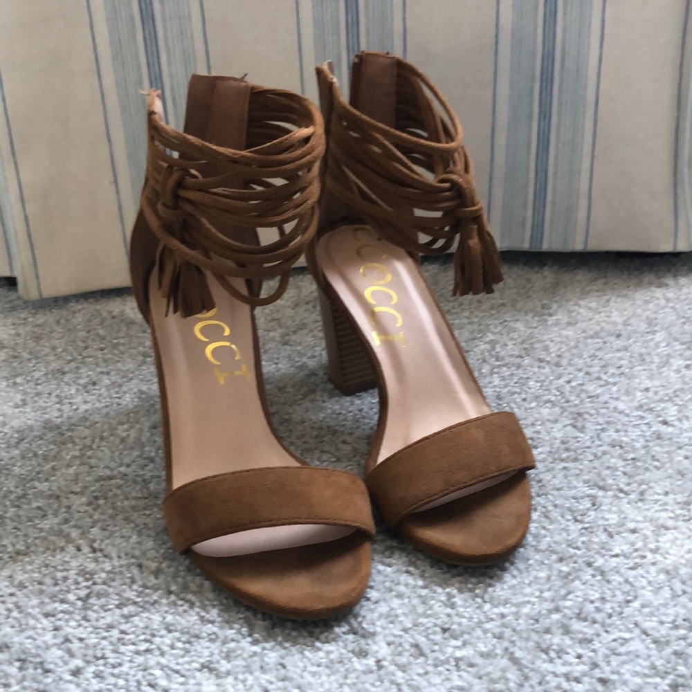 Ccocci brown suede block heel.